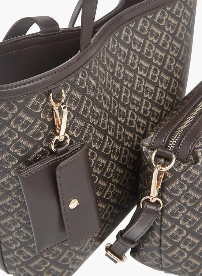 Flora Bella By Shoexpress Womens Monogram Textured Tote With Crossbody Bag And Detachable Coin Pouch
