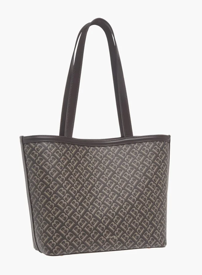 Flora Bella By Shoexpress Womens Monogram Textured Tote With Crossbody Bag And Detachable Coin Pouch