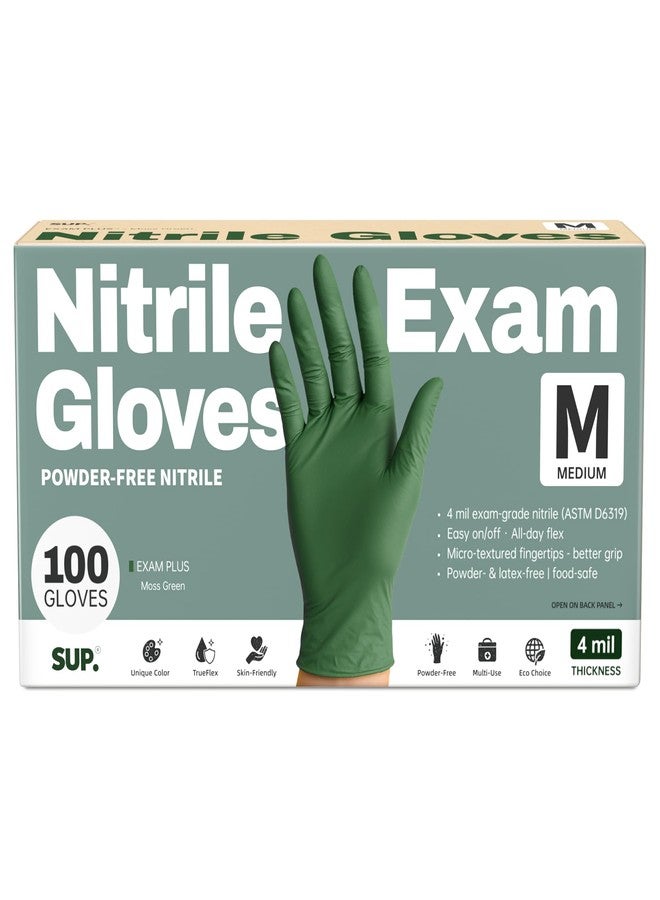 SUP Powder-Free Nitrile Gloves, 100 Count Food Safe Latex-Free Disposable Gloves for Medical Cooking Household Cleaning Food Prep, Green (Medium) - Image 1