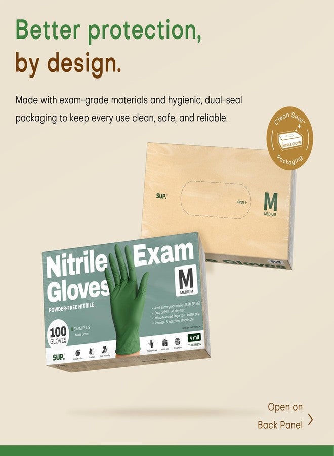 SUP Powder-Free Nitrile Gloves, 100 Count Food Safe Latex-Free Disposable Gloves for Medical Cooking Household Cleaning Food Prep, Green (Medium) - Image 5