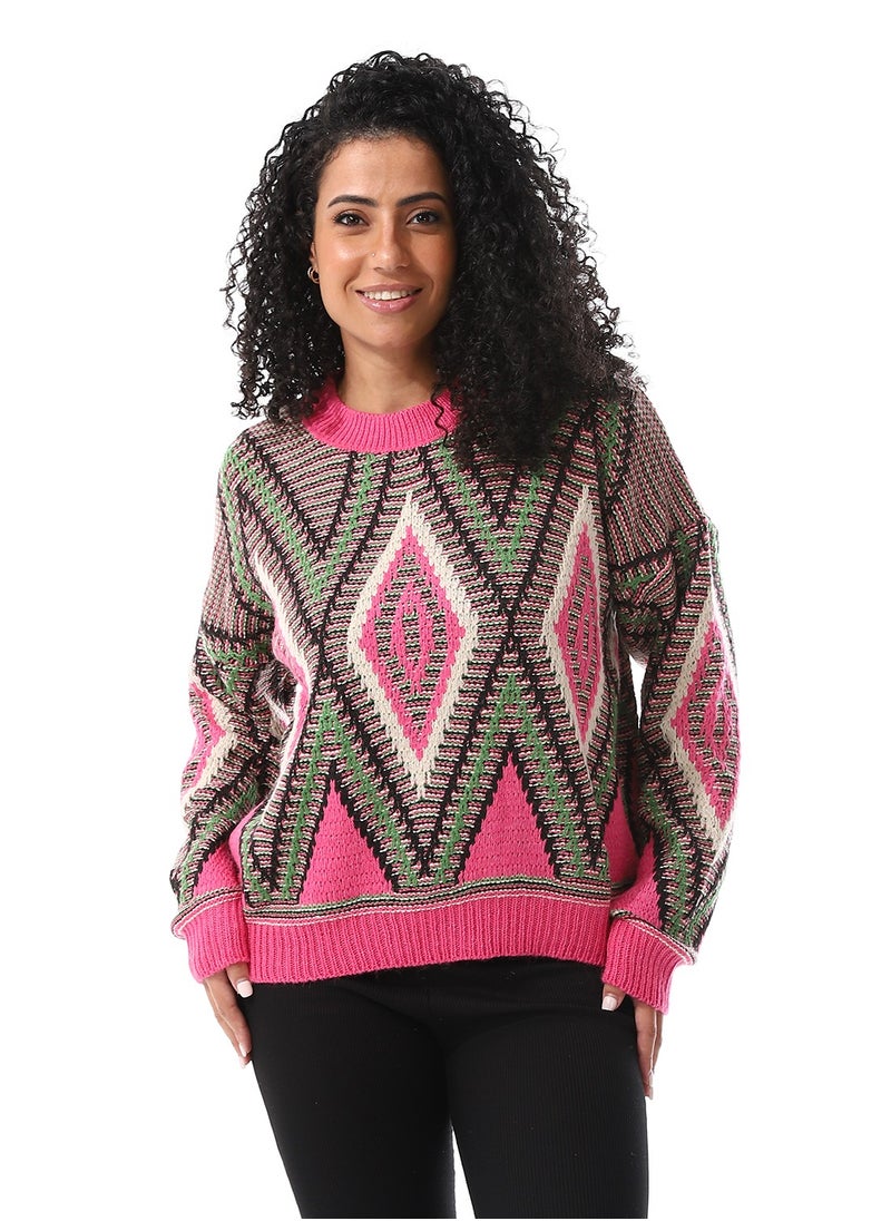 Crew Neck Loose Fit Pullover_ Fuchsia, Green & Black - pzsku/ZEDC2ABF9F568705F53BAZ/45/_/1728896080/3fcbcf11-fa6a-4440-bd37-870d55e7746c