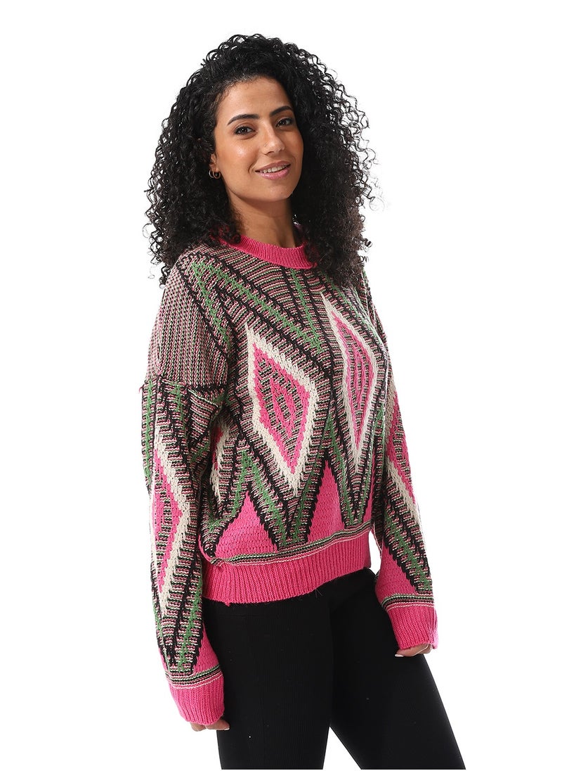 Crew Neck Loose Fit Pullover_ Fuchsia, Green & Black - pzsku/ZEDC2ABF9F568705F53BAZ/45/_/1728896134/16d86ab2-15f3-4bd8-b6e0-7d051f4b1f3b