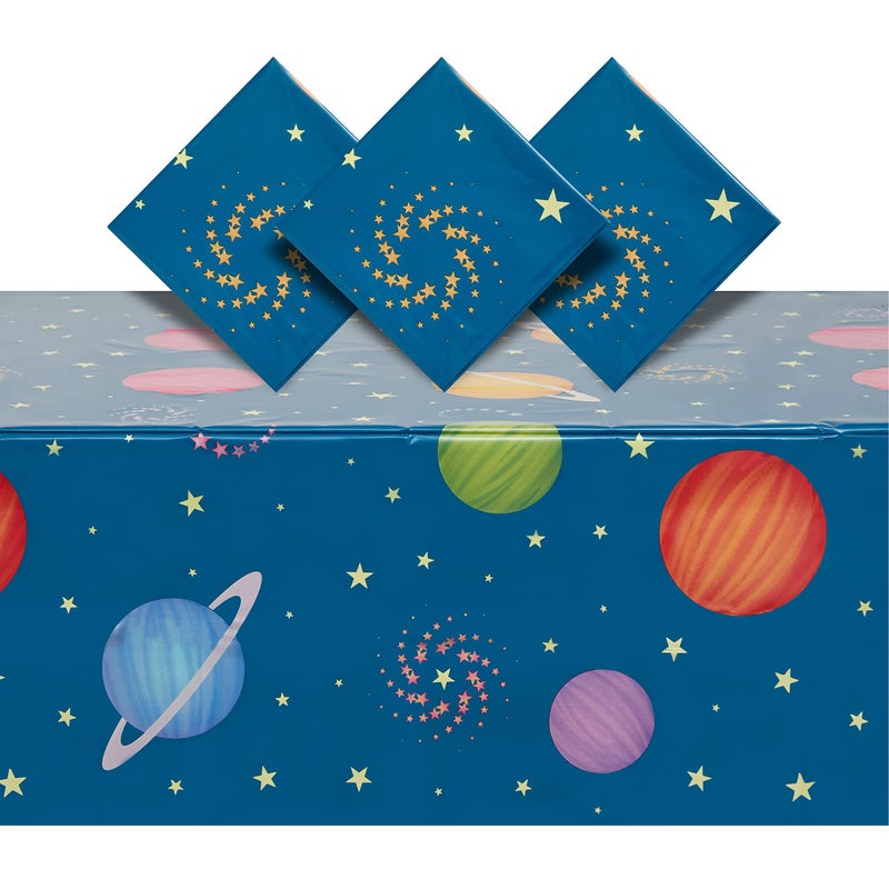 Blue Panda Outer Space Plastic Tablecloth - Durable Disposable Table Cover - Galaxy Planet Print for Space Party Decoration - Pack of 3, 54 x 108 in - Image 5