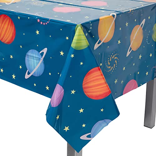 Blue Panda Outer Space Plastic Tablecloth - Durable Disposable Table Cover - Galaxy Planet Print for Space Party Decoration - Pack of 3, 54 x 108 in - Image 3