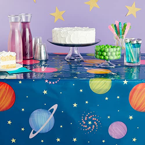 Blue Panda Outer Space Plastic Tablecloth - Durable Disposable Table Cover - Galaxy Planet Print for Space Party Decoration - Pack of 3, 54 x 108 in - Image 2