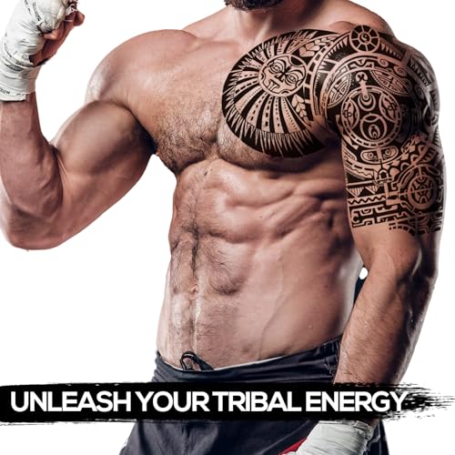 Kotbs 2-Sheet Large Tribal Tattoos - Waterproof Chest & Arm Body Art Temporary Tattoos for Men & Women - Fake Tattoo Stickers - Image 2