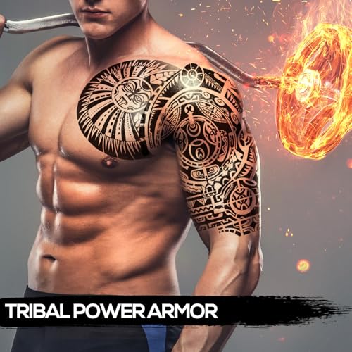 Kotbs 2-Sheet Large Tribal Tattoos - Waterproof Chest & Arm Body Art Temporary Tattoos for Men & Women - Fake Tattoo Stickers - Image 4
