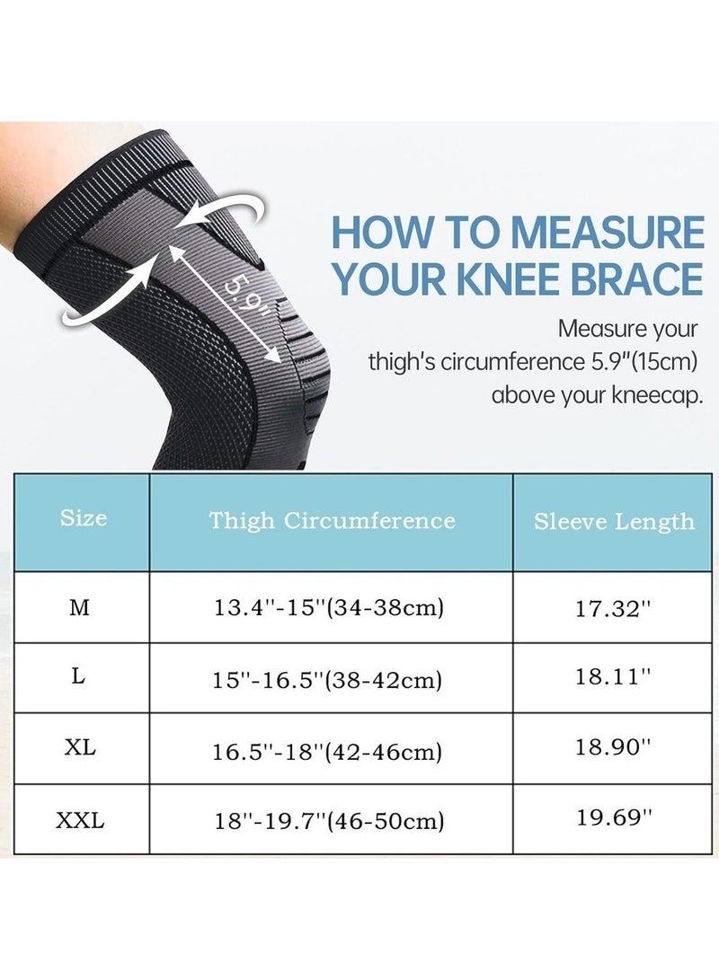 Full Leg Sleeve Knee Braces for Knee Pain Women ; Men Knee Compression Sleeves Knee Support for Meniscus Tear ACL Arthritis Joint Pain Relief Sport (Pair) (Medium) - Image 2