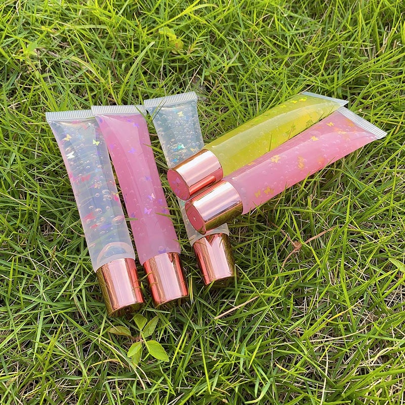 AJLTPA أنابيب ضغط أحمر شفاه فارغة 15 مل - 50 قطعة، حاويات أحمر شفاه باللون الوردي الذهبي، أنابيب شفافة قابلة لإعادة التعبئة لتصنيع أحمر الشفاه (وردي ذهبي) - Image 4