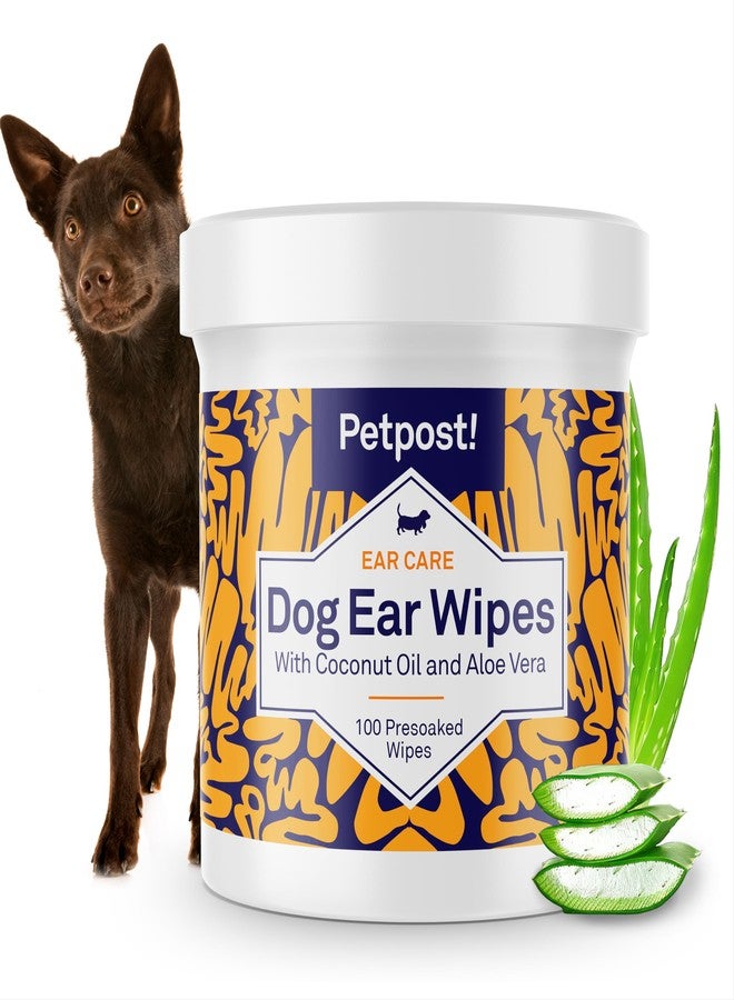 Petpost | Dog Ear Cleaner Wipes - Ultra Soft Cotton Pads in Coconut Oil Aloe Solution - Dog Ear Rinse & Cleanser 100 ct. - Image 1