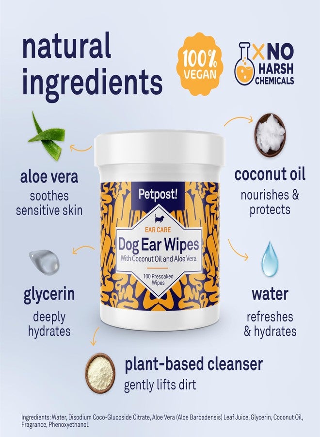 Petpost | Dog Ear Cleaner Wipes - Ultra Soft Cotton Pads in Coconut Oil Aloe Solution - Dog Ear Rinse & Cleanser 100 ct. - Image 3