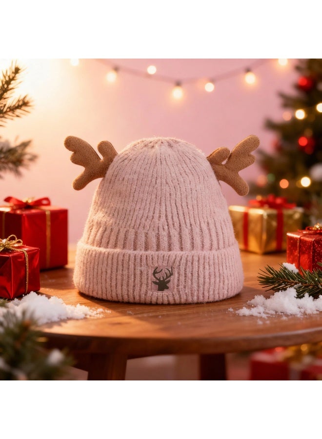 Y&D قبعة قرون الغزال المحبوكة لعيد الميلاد، قبعة قرون الغزال المحبوكة اللطيفة، قبعة كروشيه للبالغين، قبعة شتوية دافئة - Image 4