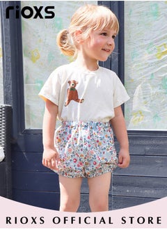 RIOXS Toddler Girls Top and Short Sets Kids Short Sleeve Shirt Short Pants Suits Breathable 100% Cotton Outfits Summer Playwear  - Image 2