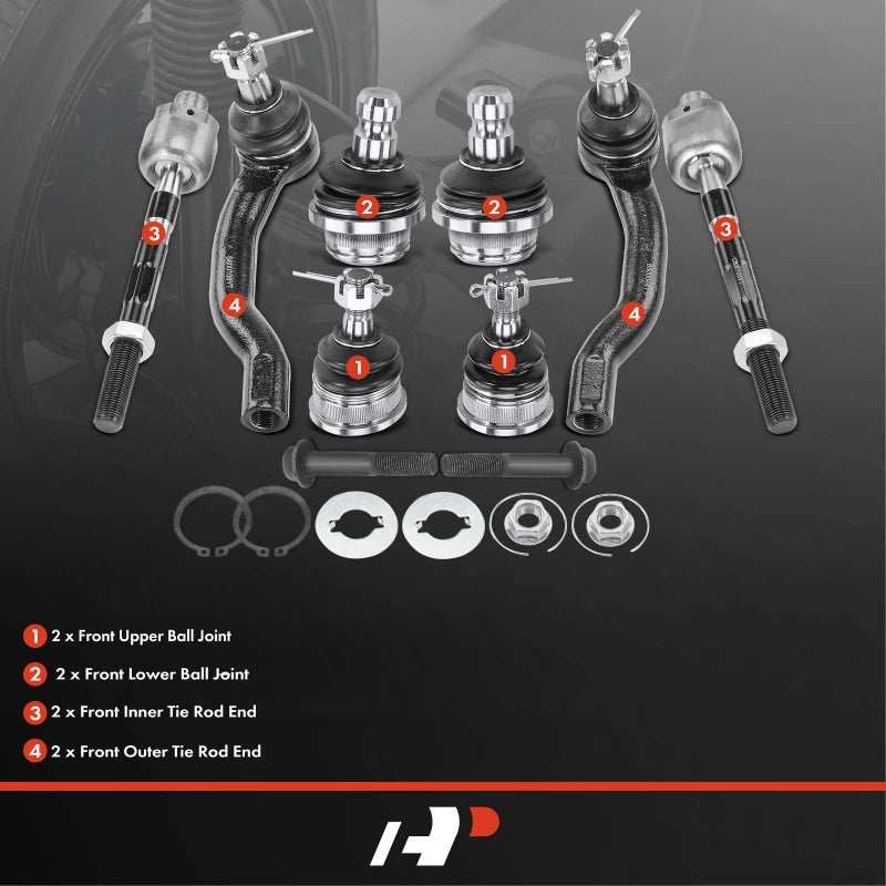 A-Premium Set of 8, Front Upper Lower Ball Joint, Inner Outer Tie Rod End, Compatible with Nissan Frontier 2005-2018, Pathfinder 2005-2012, Xterra 2005-2015 - Image 2