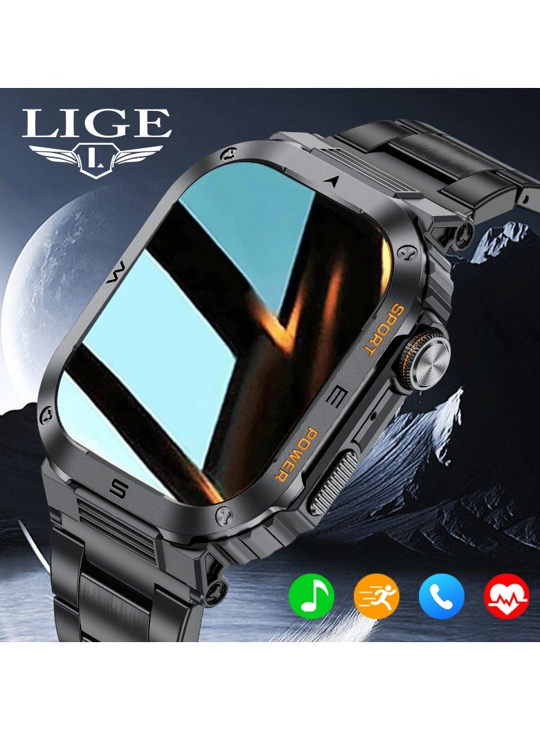 LIGE 2025 Newest Men's 400mAh Big Battery 2.01'' Large Full Touch Screen Sports Smart Watches IP68 Waterproof Support Arabic Steel Black  - Image 3