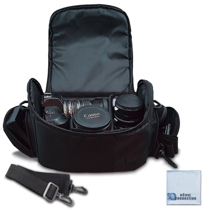 eCostConnection Large Digital Camera / Video Padded Carrying Bag / Case for Nikon, Sony, Pentax, Olympus Panasonic, Samsung, and Canon DSLR Cameras + eCostConnection Microfiber Cloth - Image 1