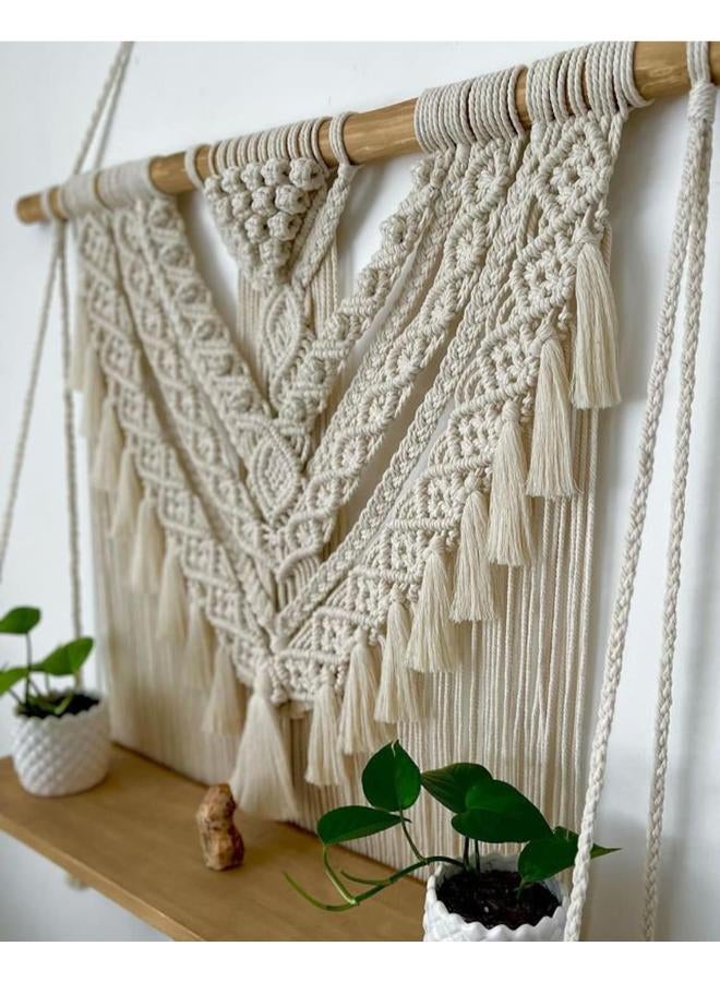 انتيكيانو رف معلق على الحائط بخيوط مكرمية.. ديكور حائط بوهيمي لغرفة النوم - فن جداري من حبل مكرمية منسوج كديكور لرف - Image 2