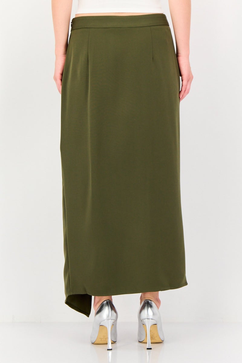 Femi9 تنورة ميدي بسيطة للنساء، زيتية - Image 3