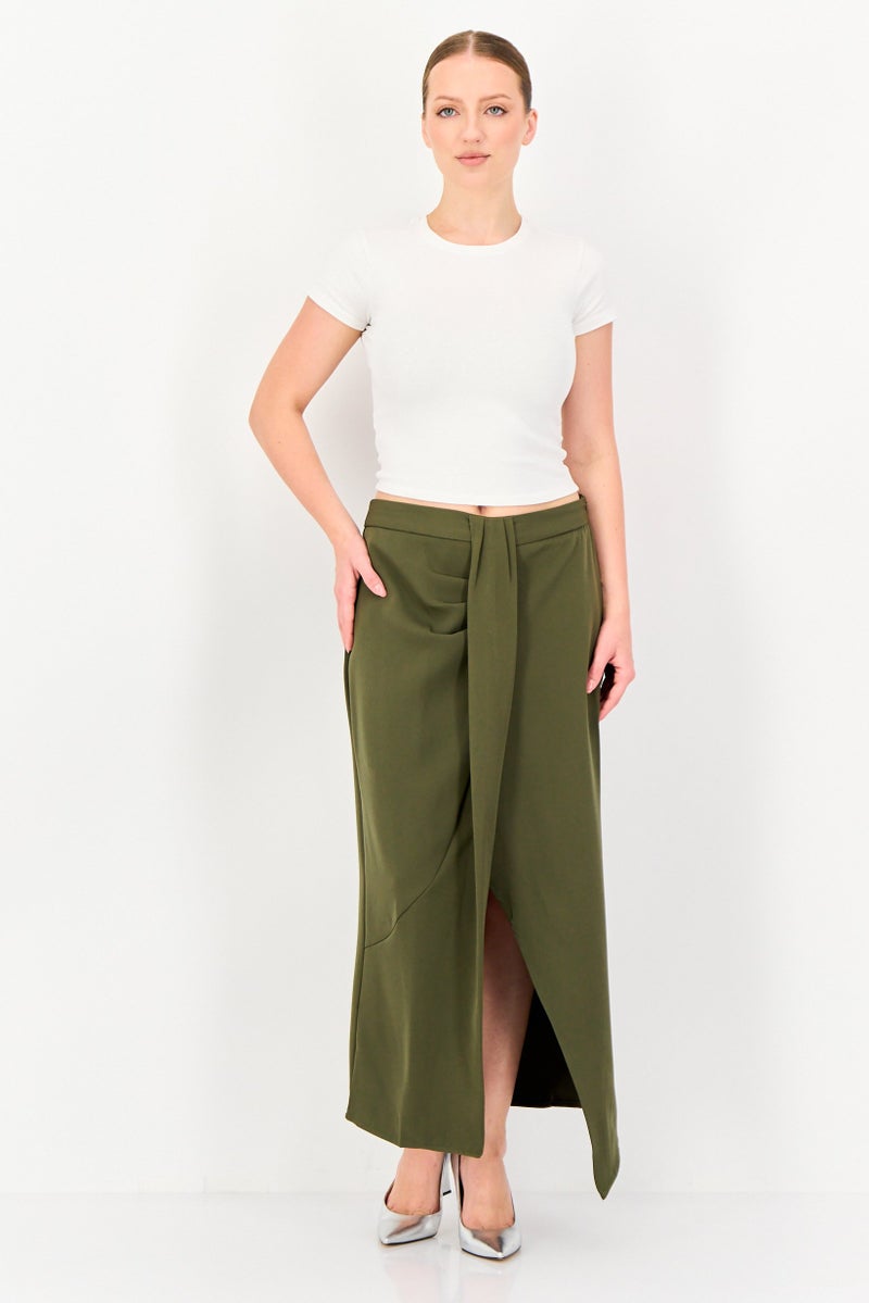 Femi9 تنورة ميدي بسيطة للنساء، زيتية - Image 4