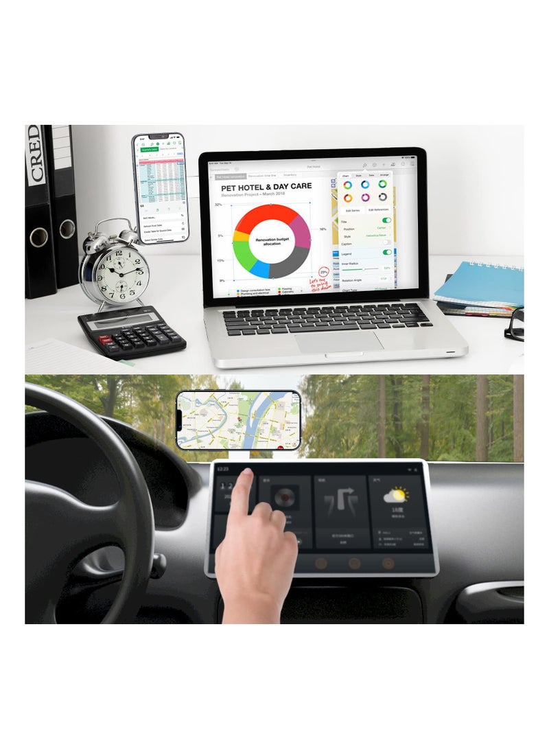 Y&D Foldable Magnetic Dual Screens Phone Holder for Tesla, niversal Stand with 180° Rotation and Adjustable Side Mount Clip, Compatible MagSafe, iPhone 12/13, Computer Monitors (Silver) - Image 5