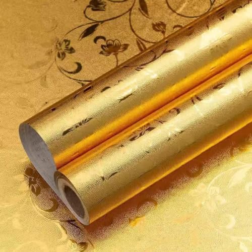SIA VENDORS Wood Wallpaper Self Adhesive Grain Wallpaper Contact Paper Waterproof Stickers Wallpapers Home Decor Kitchen PVC Wall Stickers Living Room (12 X 48 Inch, Gold Jasmine) - Image 1