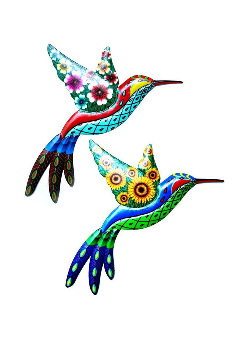 SYOSI - SYOSI Metal Hummingbird Wall Decoration, Wrought Iron Hummingbird Sculptures Colorful Hummingbird Hanging Decoration for Indoor Outdoor Yard Lawn Garden Tree Fence (2Pcs) - Image 1