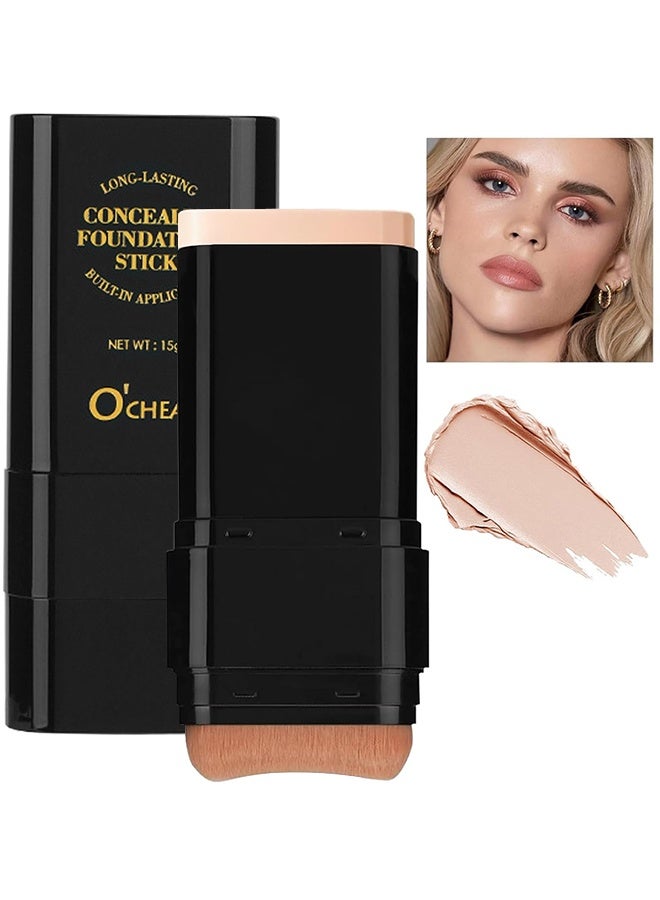 OCHEAL Concealer Foundation Stick, 2 In 1 Dual-Ended Long-Lasting Concealer Foundation Stick With Brush, Long-wear Lightweight Brighten Stick, Blemish Contouring, Face Concealer Beauty Makeup, 02#NATURE - Image 1
