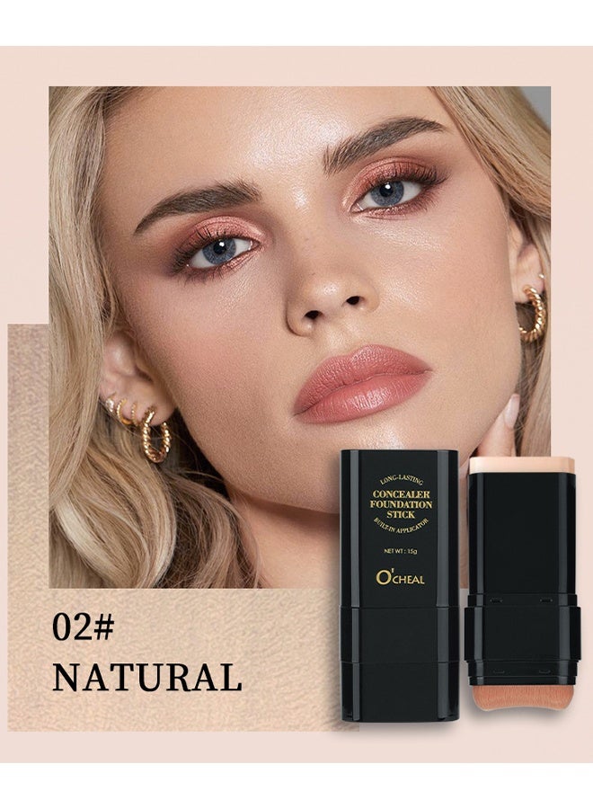 OCHEAL Concealer Foundation Stick, 2 In 1 Dual-Ended Long-Lasting Concealer Foundation Stick With Brush, Long-wear Lightweight Brighten Stick, Blemish Contouring, Face Concealer Beauty Makeup, 02#NATURE - Image 2