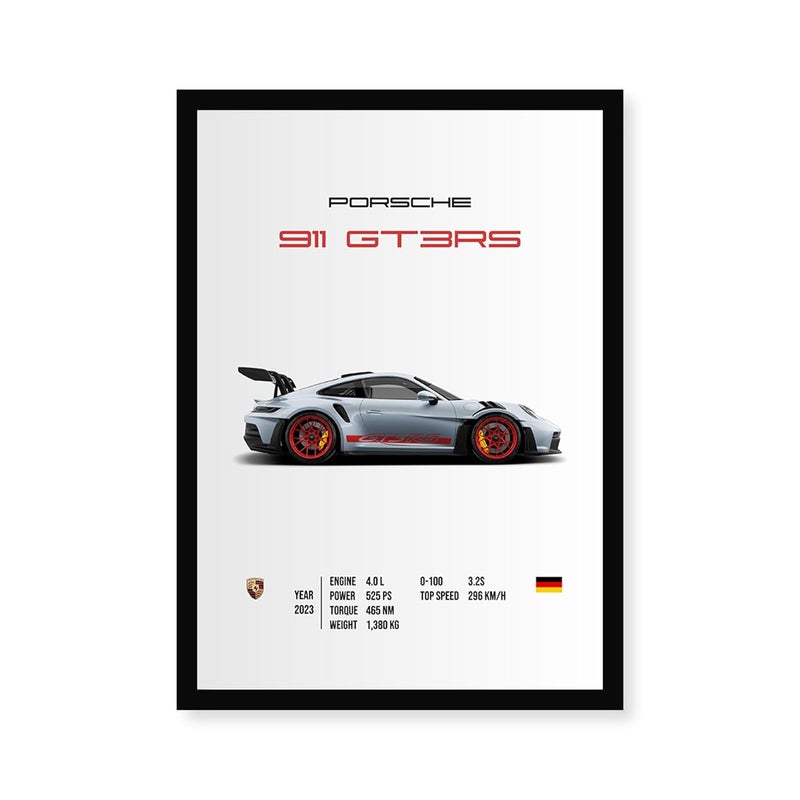 CodersParadise إطارات ملصقات جدارية بورش GT3RS | 8x12 بوصة (حجم A4) | إطارات فنون جدارية معلقة للمنزل وغرفة النوم وغرفة المعيشة والجدران الجمالية - ورق - Image 1