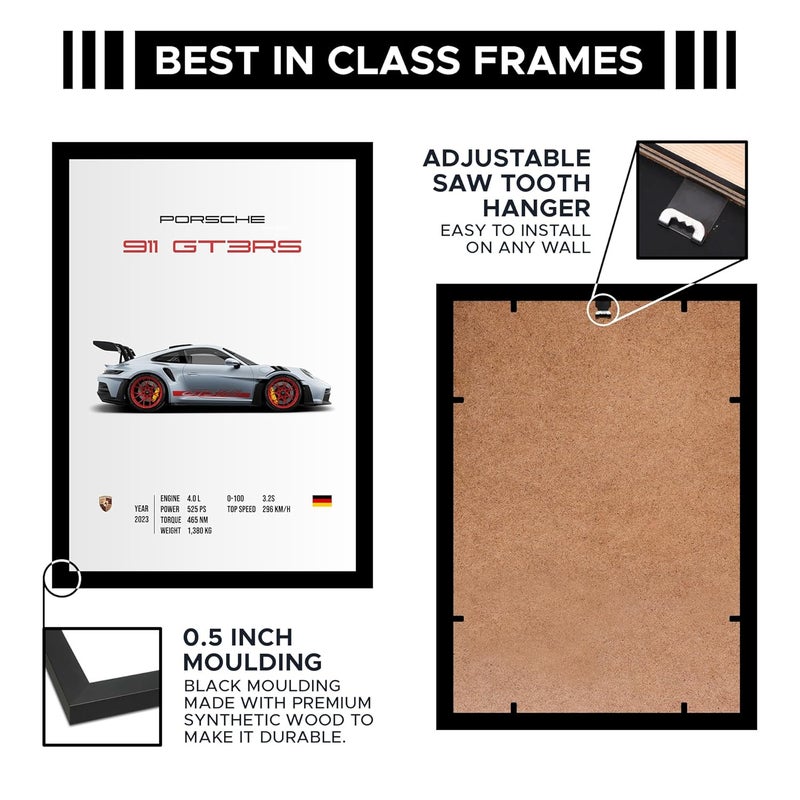 CodersParadise إطارات ملصقات جدارية بورش GT3RS | 8x12 بوصة (حجم A4) | إطارات فنون جدارية معلقة للمنزل وغرفة النوم وغرفة المعيشة والجدران الجمالية - ورق - Image 5