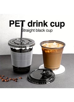 Generic 50pcs Black Disposable Cups, PET Plastic Cold Drink Cups, Juice Milk Tea Cups, Takeaway Packaging, Small Black Cups, Ice Coffee Cups, Cups With Lids, 330ML  - Image 2