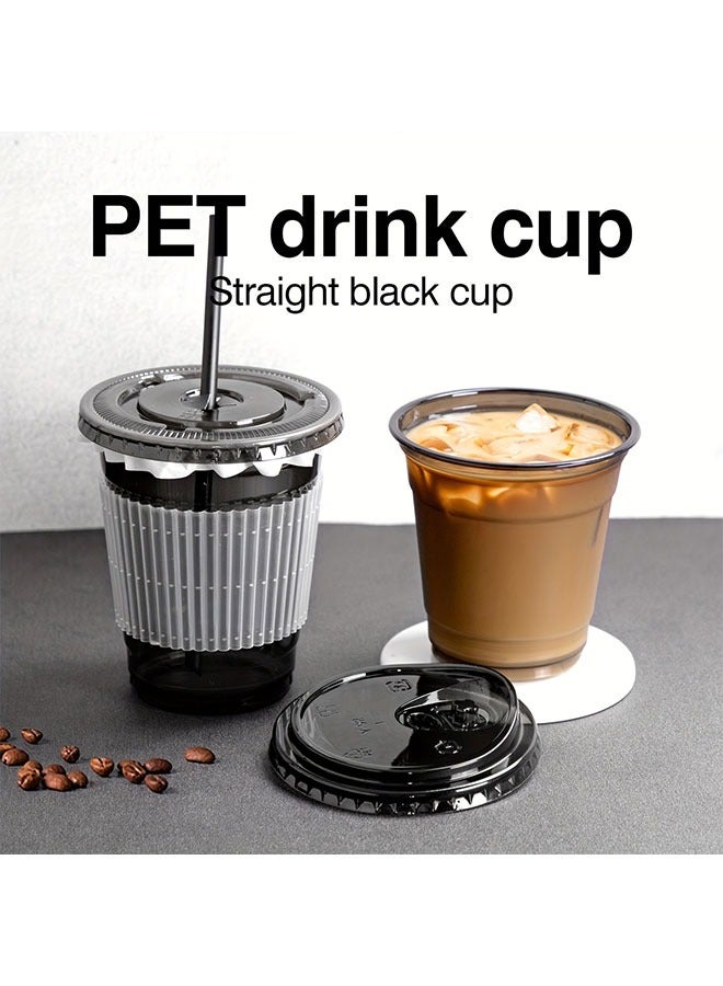 50pcs Black Disposable Cups, PET Plastic Cold Drink Cups, Juice Milk Tea Cups, Takeaway Packaging, Small Black Cups, Ice Coffee Cups, Cups With Lids, 330ML - Image 2