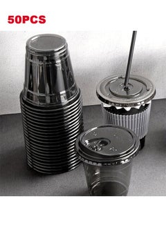 Generic 50pcs Black Disposable Cups, PET Plastic Cold Drink Cups, Juice Milk Tea Cups, Takeaway Packaging, Small Black Cups, Ice Coffee Cups, Cups With Lids, 330ML  - Image 1