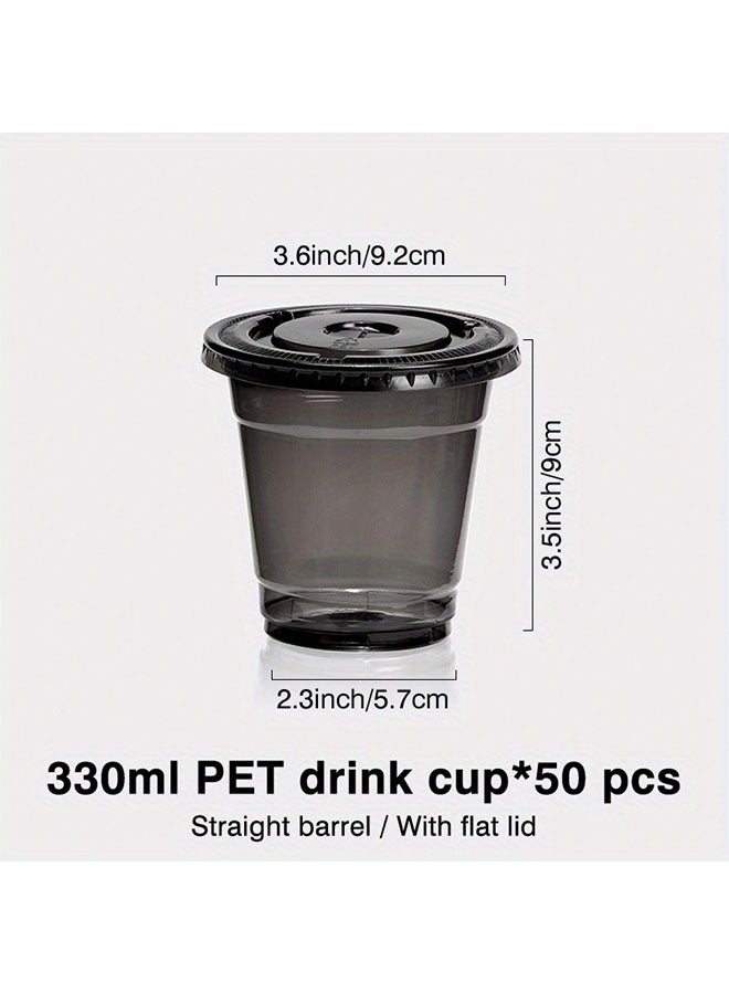 50pcs Black Disposable Cups, PET Plastic Cold Drink Cups, Juice Milk Tea Cups, Takeaway Packaging, Small Black Cups, Ice Coffee Cups, Cups With Lids, 330ML - Image 4