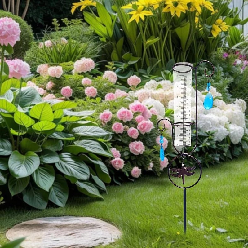 مقياس المطر البلاستيكي سهل القراءة مقاس 7 بوصات مع حامل معدني لتزيين الحدائق الخارجية والساحات - Image 3