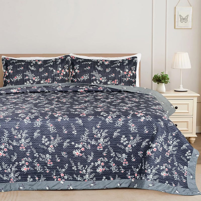 BSB HOME All-Weather Embroidered 3 Pcs Comforter Set with Pillow Shams- Light Weight Bedspread/Duvet/Quilt - Double, 150 GSM | Dark Grey - Image 1