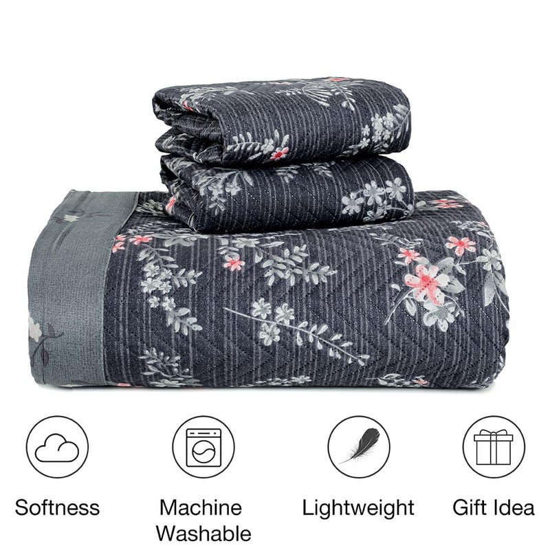 BSB HOME All-Weather Embroidered 3 Pcs Comforter Set with Pillow Shams- Light Weight Bedspread/Duvet/Quilt - Double, 150 GSM | Dark Grey - Image 2