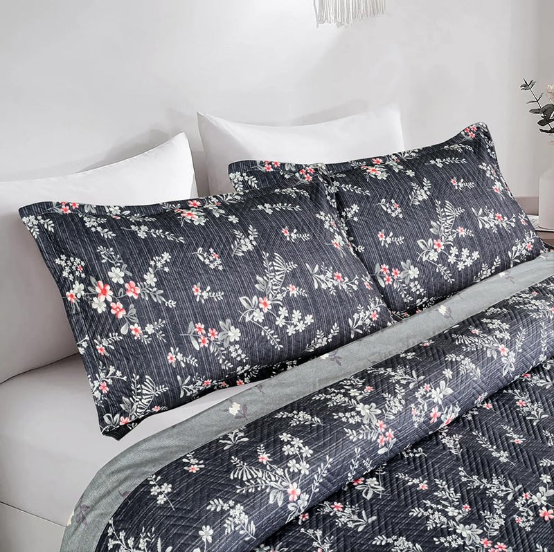 BSB HOME All-Weather Embroidered 3 Pcs Comforter Set with Pillow Shams- Light Weight Bedspread/Duvet/Quilt - Double, 150 GSM | Dark Grey - Image 4