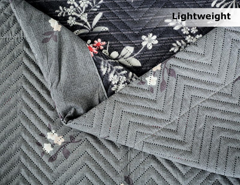 BSB HOME All-Weather Embroidered 3 Pcs Comforter Set with Pillow Shams- Light Weight Bedspread/Duvet/Quilt - Double, 150 GSM | Dark Grey - Image 3