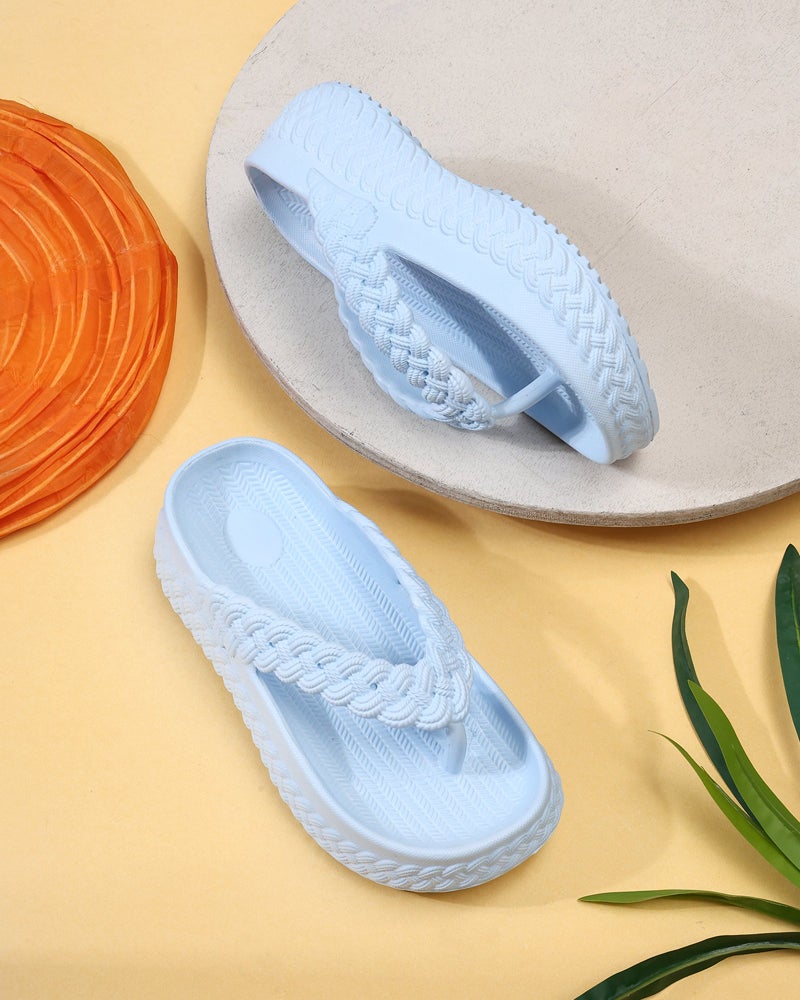 Face صنادل فليب فلوب زرقاء مائية للنساء - Image 1