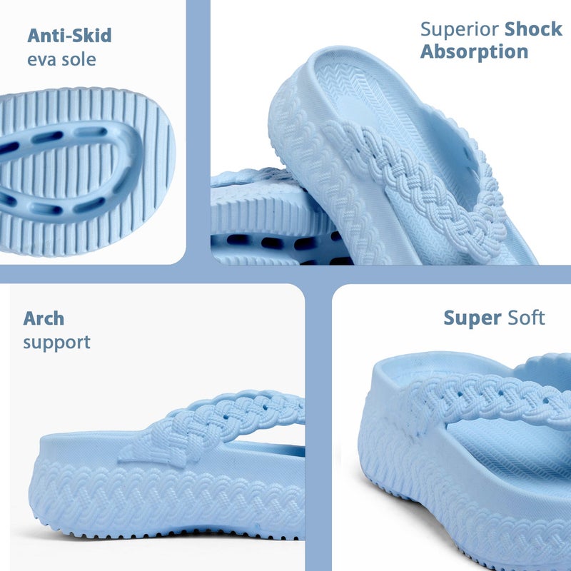 Face صنادل فليب فلوب زرقاء مائية للنساء - Image 4