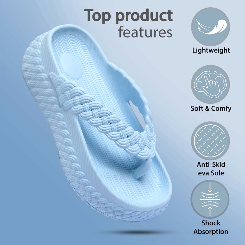 Face صنادل فليب فلوب زرقاء مائية للنساء - Image 3