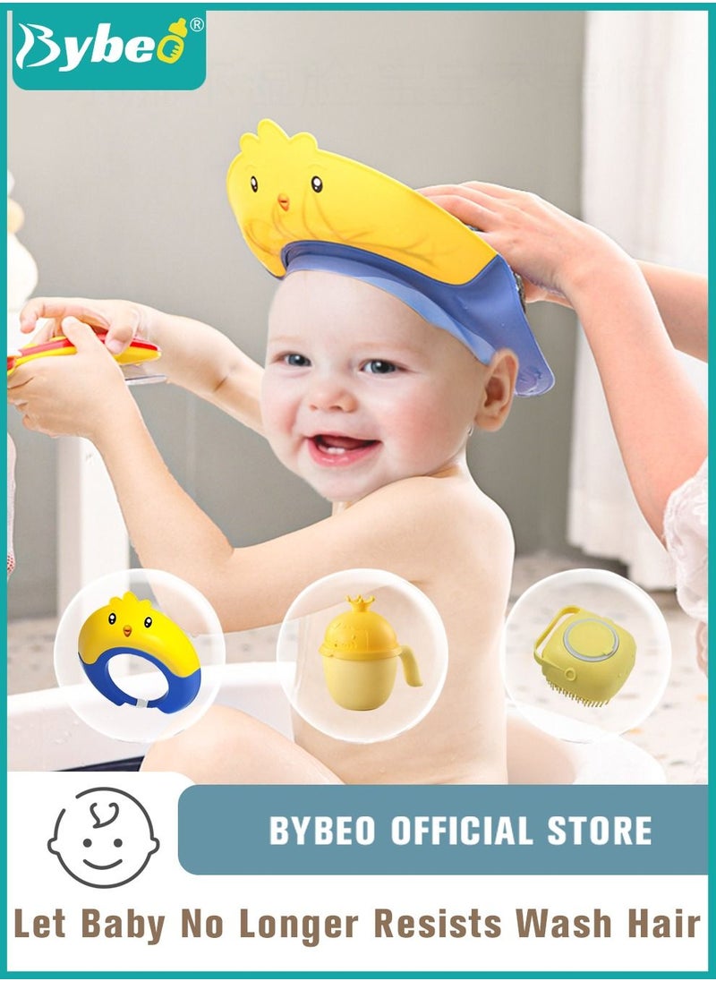 Bybeo 3 PCS Baby Silicone Adjustable Shower Cap and Infant Bath Washing Hair Shampoo Cup with Toddler Scalp Massager Shampooing Brush  - Image 1
