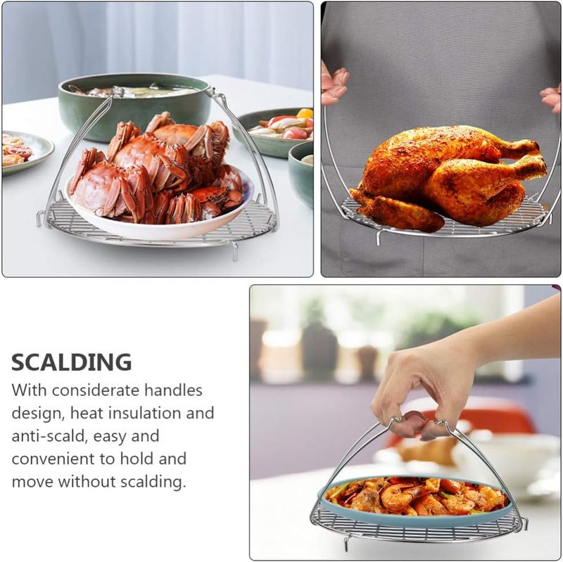 woobles Cooking Rack with 2 Handles Stainless Steel Round Air Fryer Rack Steaming Rack for Baking Cooling Steaming Grilling 20. 8cm - Image 2