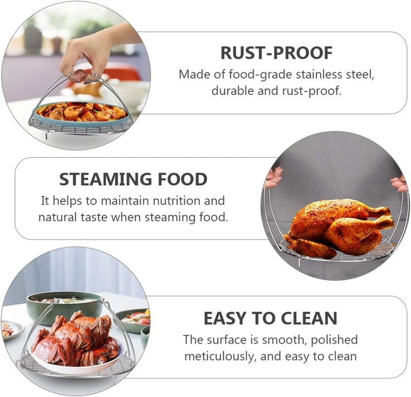 woobles Cooking Rack with 2 Handles Stainless Steel Round Air Fryer Rack Steaming Rack for Baking Cooling Steaming Grilling 20. 8cm - Image 5