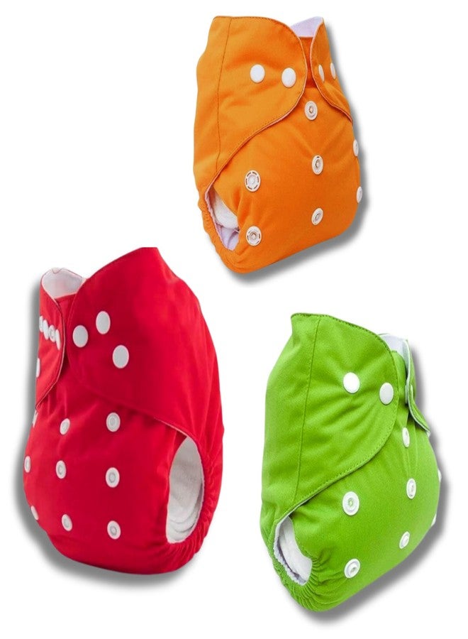 RENIAL REUSABLE CLOTH DIAPERS (DIAPER AND INSERT) ADJUSTABLE FREESIZE FOR BABIES BETWEEN 3 MONTHS TO 3 YEARS MULTICOLORS [PACK OF 3] - Image 1