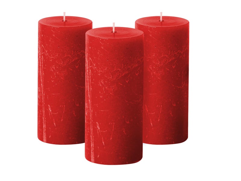 Simply Soson 3x6 inch Red Pillar Candles Set of 3 Rustic Texture Unscented Red Candles Dripless Candles 3 inch Pillar Candles Ideal as Wedding Parties Spas Dinner Home Decoration Church