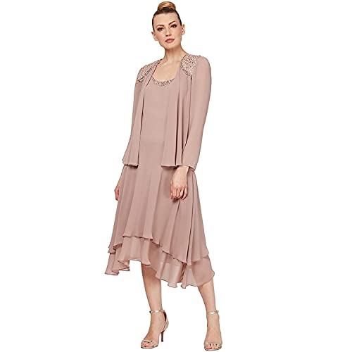 S.L. Fashions فستان الأم العروس بحجم زائد من S.L. Fashions مع ياقة مزينة وكتف، ضيف زفاف، كشمير، 18 - Image 1