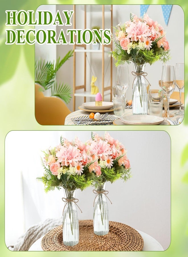 Reallnaive 20 Pack Artificial Flowers with Vase Bulk, 10 Bundles Silk Flower Artificial Bouquet 10 Clear Flower Vase with 1 Pcs Rope, Table Centerpiece Arrangement Decoration Wedding Party(Pink) - Image 4