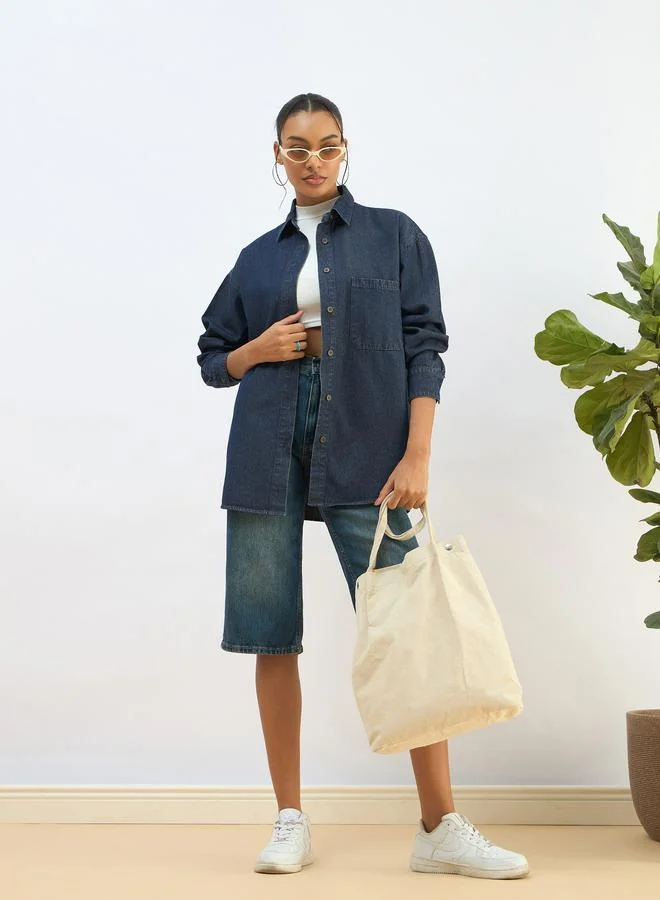 SASSAFRAS Blue Washed Denim Oversized Shirt